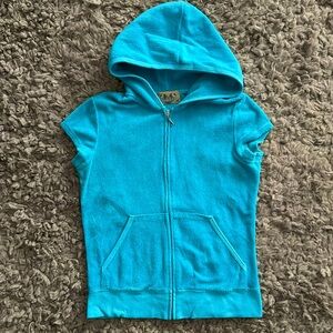 Vintage Original and Authentic Juicy Couture Teal Cap Sleeve Hoodie size medium